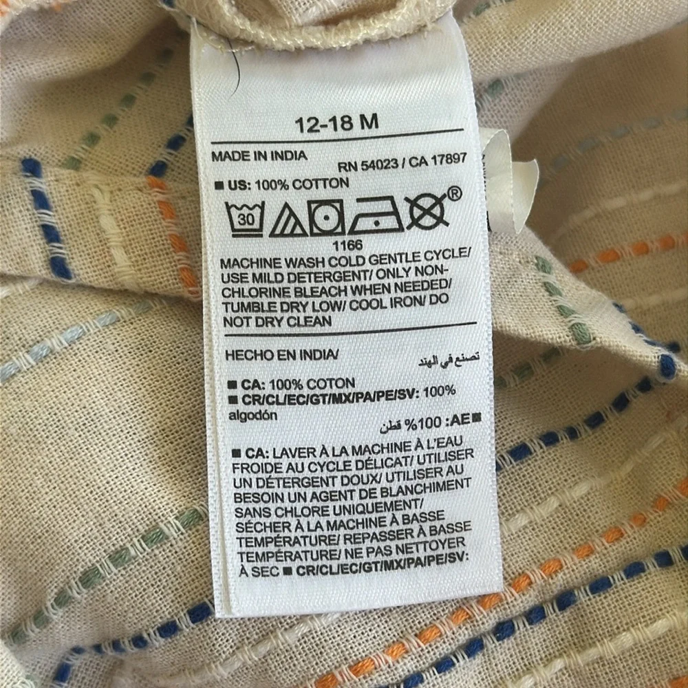 Old Navy peach embroidered texture striped Dobby pocket baby romper size 12-18M